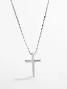 925 Sterling Silver Cross Necklace, Simple Line Design Eternal Faith Classic Versatile Style, Perfect for Daily Commuting, Cross Pendant Jewelry
