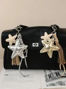 Star Braided Rope Fringe Bag Charm, Sparkly Bag Charm, Boho Style Keychain Pendant, Versatile Fashion Accessory for All Seasons