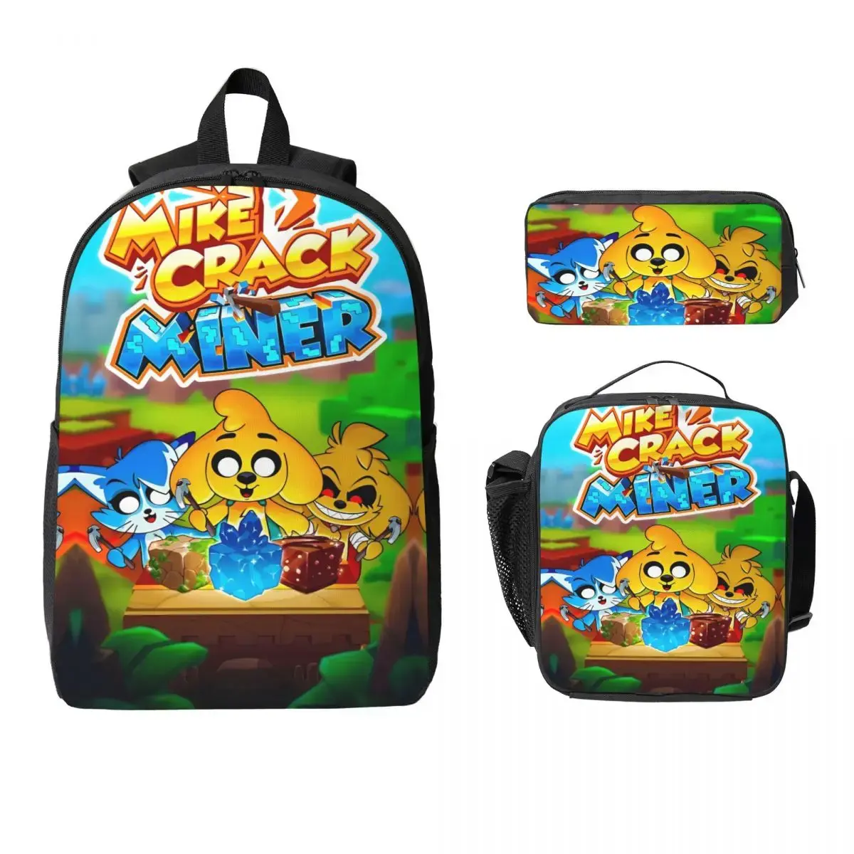 3Pcs Mikecracked Merch Camiseta Clasica Backpack Set for Kids Pen Bags Bookbag Sets with Lunch Box For School Students Knapsack