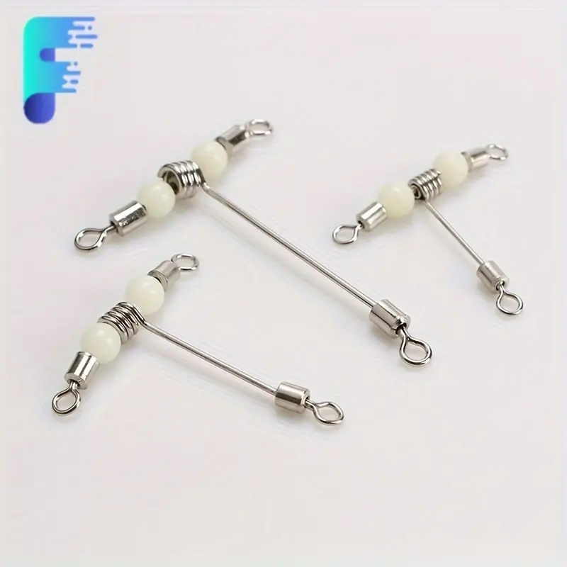 10Pcs Universal Stainless Steel T-Shape Fishing Swivels Set - 3-Way Rolling Swivel Connectors with Luminous Beads, Crane Cross Line Saltwater Freshwater Fishing Tackle Accessories Fishing Equipment