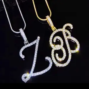 Cursive Letter A-Z Necklace with Sparkling Rhinestones for Women and Men