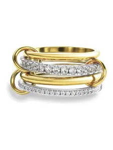 Stacked Zirconia Stress-Relief Ring | Fidget Toy for Stress Relief — Stylish Mixed-Color Stackable Ring for Women, Anxiety-Relieving Spinner Ring — 18K Gold-Plated Multi-Layer Spinner Ring with Zirconia Inlay, Helps Soothe Stress
