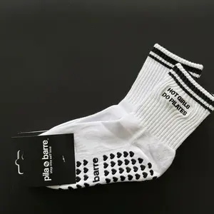 Hot Girls Do Pilates Socks White/Black with Non-Slip Grip & Durable Cotton Material for Workout Comfort. Pila Barre  Socks