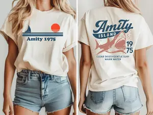 Jaws Amity Island 1975 Shirt, Vintage Shark Beach Tee, Front & Back Design, Funny Ocean Summer Graphic, Retro Tee, Vintage Tee