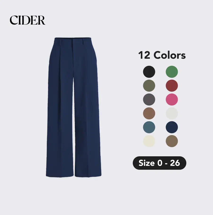 Cider High Waist Pleated Wide Leg Pants, Straight Leg Trousers with Side Pocket, Womenswear for Daily Casual & Work
