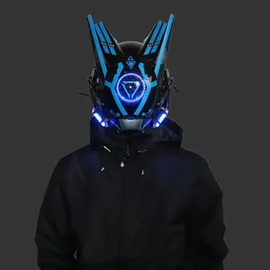 LED Light-Up Cyber Mecha Mask, Techwear Cosplay Helmet