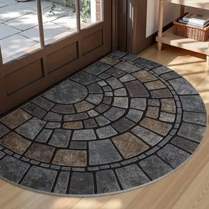 Semi-Round Non-Slip Entryway Door Mat, Half-Circle Mosaic Pattern, Durable Polyester, Indoor Outdoor, Home Front Door, Patio Decor, Easy Clean, Decorative Rug, Non Slip Rugs