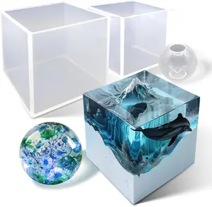 Large Cube Resin Molds-Sphere Silicone Casting Molds for DIY Art Epoxy Resin,Transparent Deep Square Sphere Silicone Molds for Resin Casting Snowflake Shaped