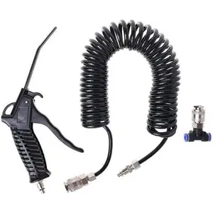 Air Blow Gun Kit Air Duster Cleaning Nozzle Blow Spray Tool Kit with 5 Meter Long Coil PU Air Hose,4*6mm(Black)