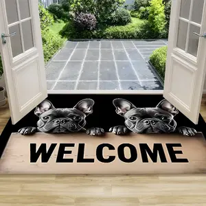 Cute French Bulldog Welcome Mat, Flannel Door Rug, Perfect for Entryway, Living Room, Bedroom, Kitchen, Hallway