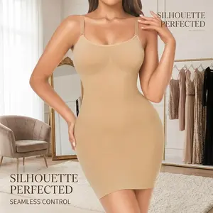 Women's Seamless Spaghetti Strap Full Slip Shapewear Dress - Tummy Control Body Shaper Under Dresses for Smoothing Comfortable Invisible Wear Perfect for Formal Events Daily Use
