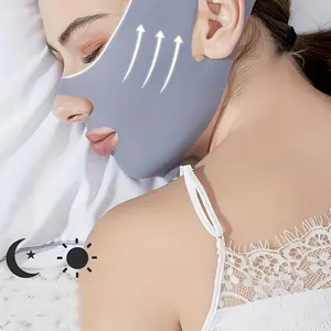 1pc V-Shaped Gray Facial Strap Compatible for Snoring, Face Lifting & Wrinkle - Breathable Preformed V-Shape Design, Comfortable for Sleep, Exercise, TV Watching - Gel Strip for Jawbone (No Underneath) Jawline Shaper