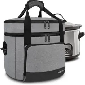 2 layer slow cooker carrier compatible with 6 7 8 quart crockpot insulated large slow cooker travel bag with bottom pad lid fasten straps for family gathering potluck gift for women
