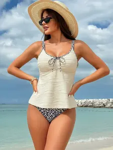 Women's Tankini Swimsuit Set, Spring Summer Beachwear, Slimming Belly Coverage, Trendy Cross-Border Fashion, Perfect for Vacation, Tankini Swimwear