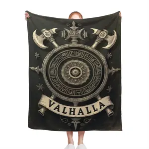 1pc for viking Valhalla Flannel Blanket - Ultra-Soft Norse Mythology Design with Axes, Spears & for viking Ships, 280 GSM All-Season Heavyweight Throw for Camping, Sofa, Bed, Office - Ragnar Lothbrok