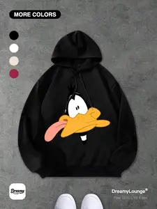 Classic Cartoon Duck Print Hoodie, Casual Streetwear Hoodie, Loose Fit Casual Sweatshirt, Breathable Sportswear for Daily Wear, Home and Outdoor Use