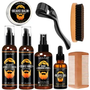 Men's Beard Care Kit, 8-Piece Set for Post-Shave Cleansing & Daily Maintenance, Includes Shampoo, Balm, Oil, Spray & Brush Tool