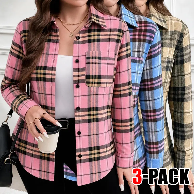 Life Keeps Moving 3-Pack Women’s Fashionable, Elegant, and Refined Lightweight Long-Sleeve Blouses, Cotton, Slim Fit Base Layer Tops for Spring/Autumn, Office and Everyday Wear, Suitable for Casual to Professional Settings, New Autumn Arrivals