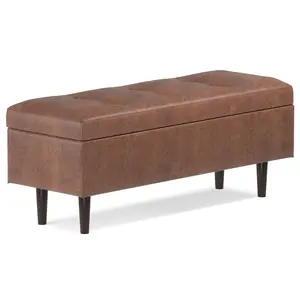Shay Mid Century Rectangular Storage Ottoman in Distressed Saddle Brown