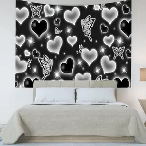 2D Flat, 1pc Y2K Butterfly & Heart Tapestry - Black & White Peach Light Beige Velvet Wall Hanging for Bedroom, Living Room, or Dorm Decor, Butterfly DecorOpen in new tab., 2D Flat
