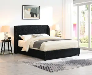 Laverni Contemporary Bouclé Upholstered Platform Bed with Padded Headboard by FOA