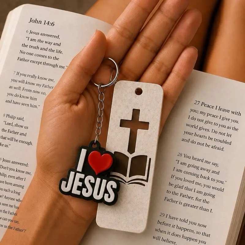Christian Bible Bookmark with I ️ Jesus Keychain | Faith Gift