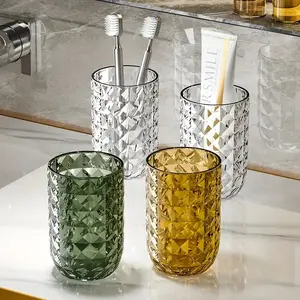 Luxury Geometric Pattern Plastic Rinse Cups for Couples, Bathroom Accessories, Home Decor, Couple's Toothbrush Holder Set