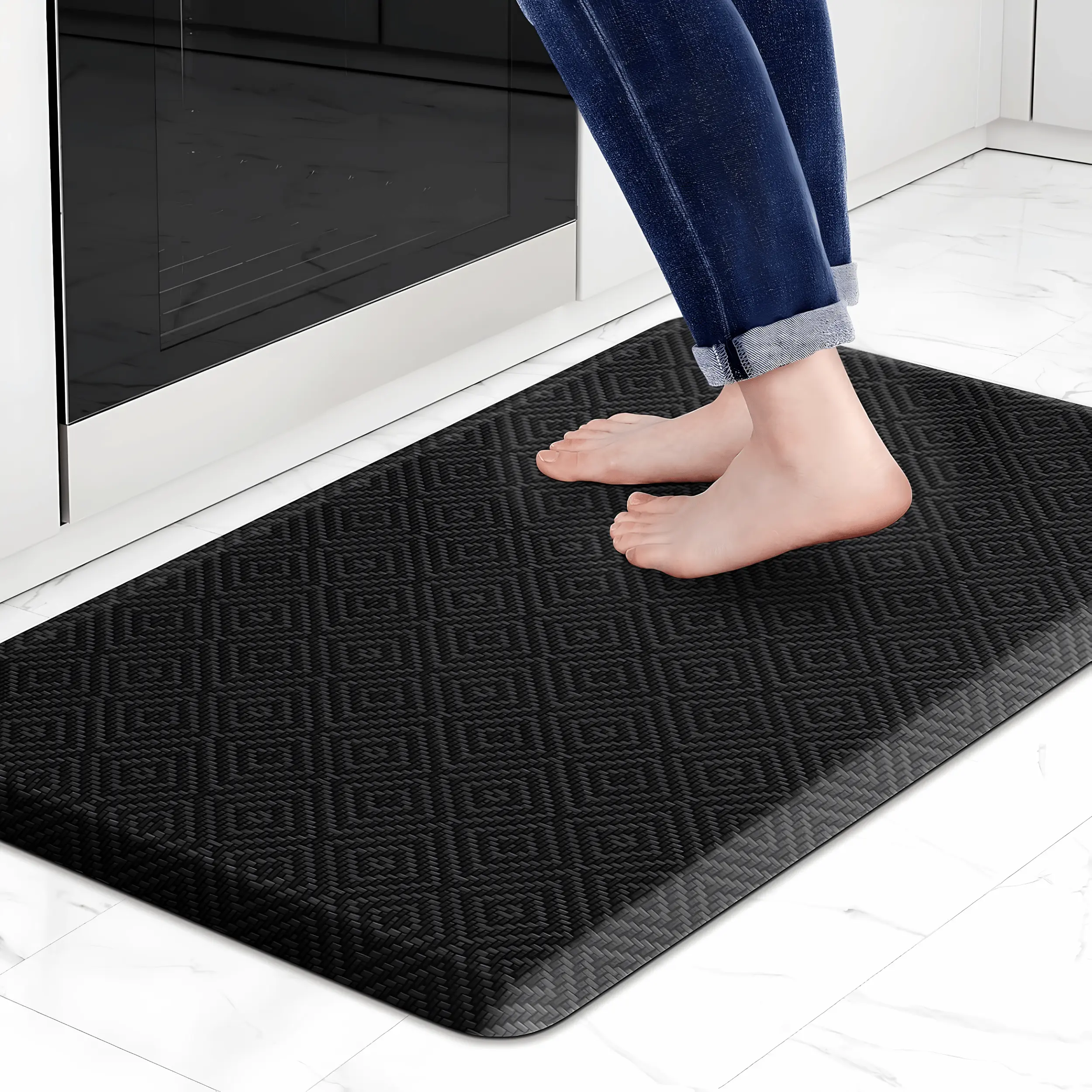 Kitchen Mat Cushioned Anti Fatigue Floor Mat Non Slip Water Resistant Comfort Standing Rug for Kitchen Sink, Laundry Room, Office, Standing Desk & Home, Ergonomic Foam Floor Mat, 17.3 x 28 Inch, Black