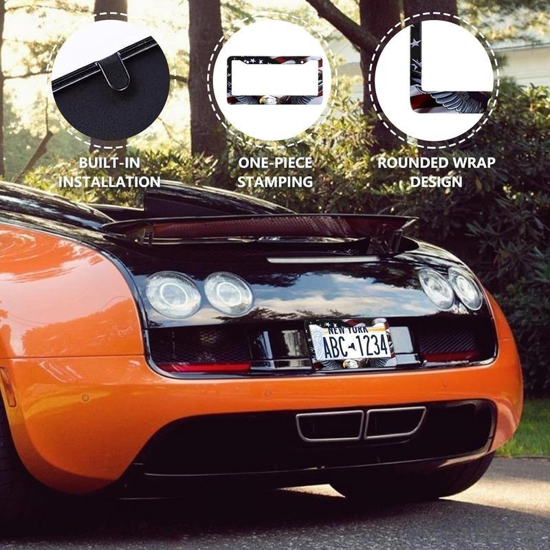 Eagle License Plate Frame Brackets - 2-Pack Patriotic Universal Aluminum Matte Stripe Design American Flag Gloss License Plate Frame Cover with Screw Fastener Cover Gift Car Accessories Truck - Vehicle Eagle License Plate Frame Brackets - 2-Pack Patriotic Universal Aluminum Matte Stripe Design American Flag Gloss License Plate Frame Cover with Screw Fastener Cover Gift Car Accessories Truck - Vehicle