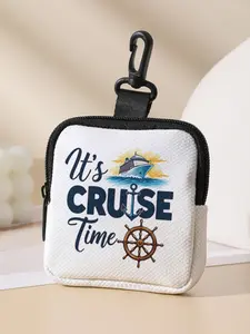 Cruise Pattern Coin Wallet, Multi-Functional Storage Bag, Durable Polyester, Digital Print, Key Card Holder, Ideal Gift
