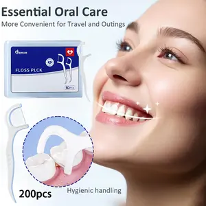 200pcs Dental Floss Picks, Unflavored Slim Toothpicks Floss, Portable Travel Size, Effectively Clean Between Teeth,Smooth Strong Thread Easy Grip Handle,for Daily, Travel Cleaning Oral Care(50 Count/Box, Pack of 4)