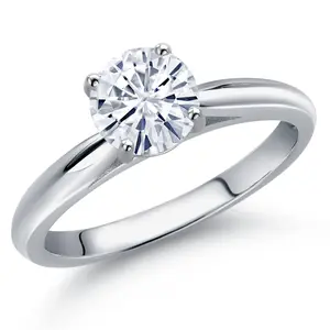 Gem Stone King 10K White Gold Round 6MM Gemstone Birthstone Solitaire Engagement Ring For Women | Wedding Anniversary Promise Ring For Women | Size 5,6,7,8,9