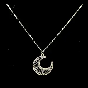 Silver wire wrapped moon pendant  on stainless steel chain