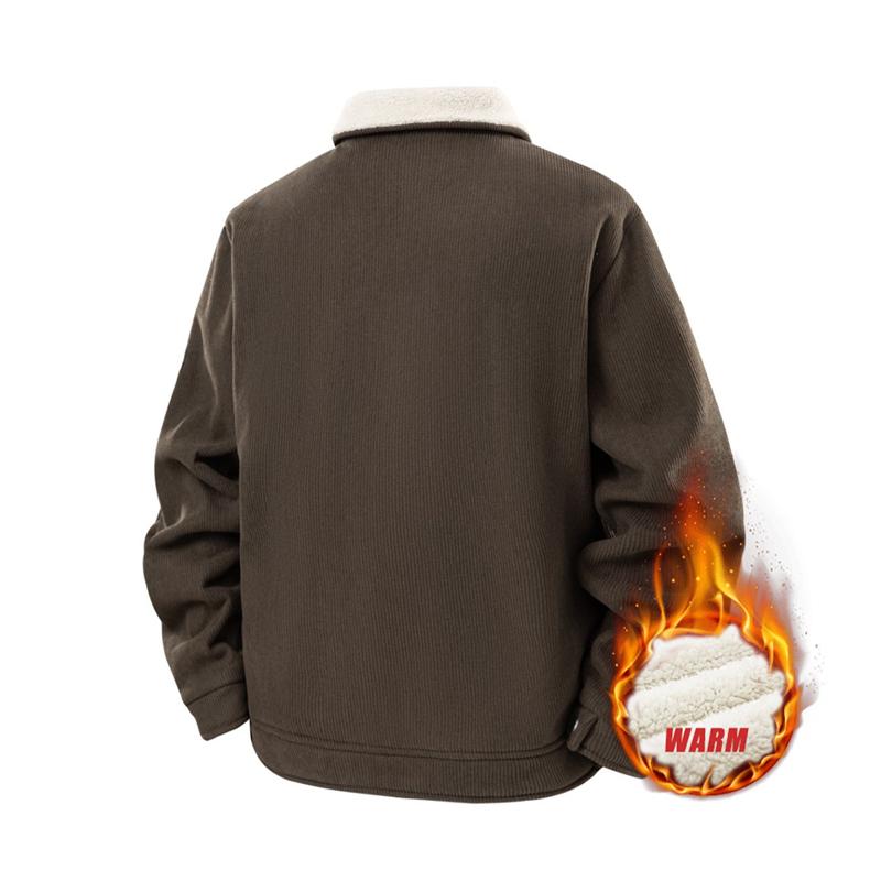 Men's Winter Corduroy Fleece Lined Thick Warm Workwear Jacket with Multiple Pockets, Suitable for Office and Commuting, Outdoor Sports Winter Coat