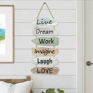 Rustic Wooden Inspirational Wall Hanging, Life Dream Work Imagine Smile Love Quotes, Cozy Home Decor, Motivational Plaque, Wood Decoration