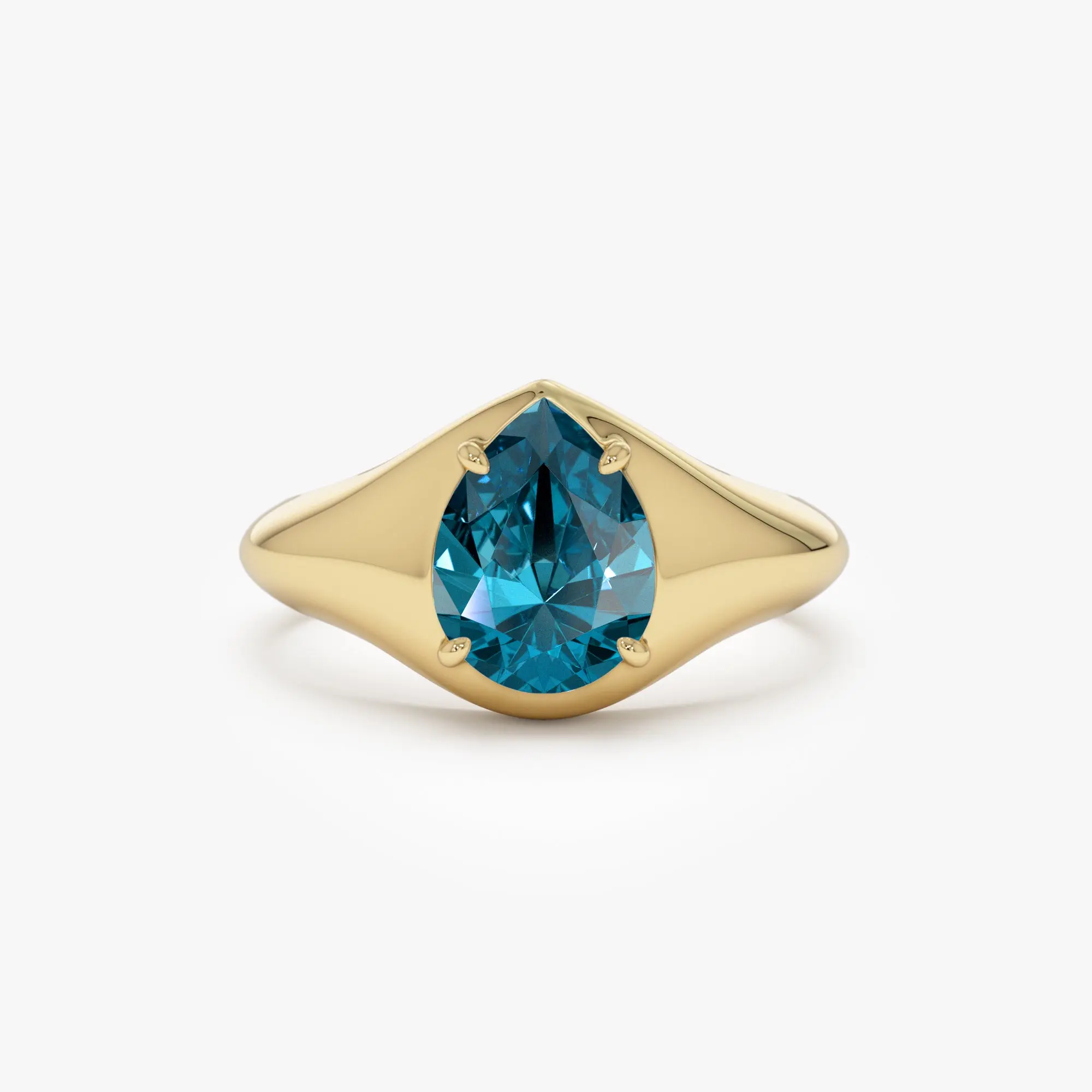 14K Pear Shaped London Blue Topaz Statement Ring