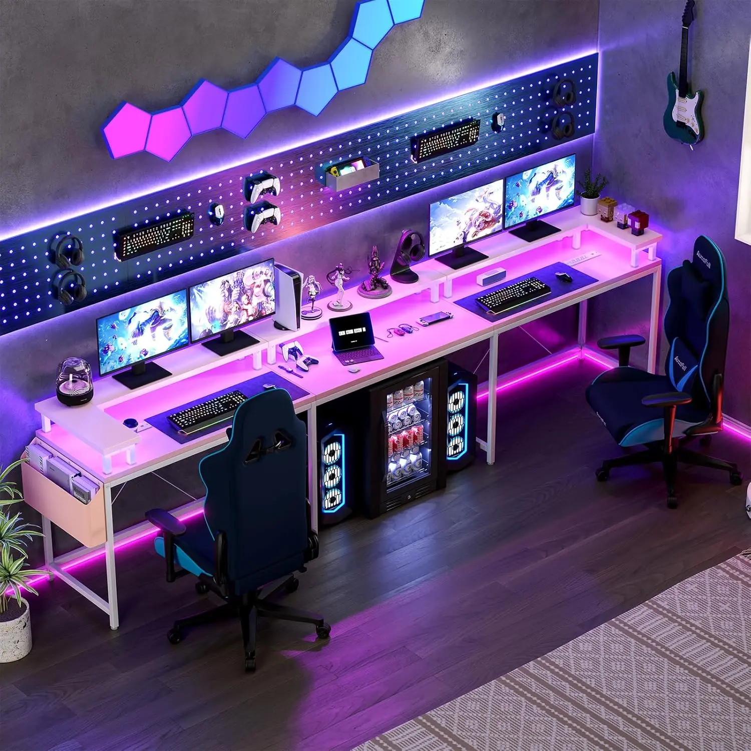 78-Inch Reversible L-Shaped Pink Engineered Wood Gaming Desk - Sturdy Frame, RGB Lighting, 4 Power Outlets, 2 USB Charging Ports, Monitor Stand, Ample Storage, 60000 Color Options, 600 lbs Capacity, Indoor Furniture Component