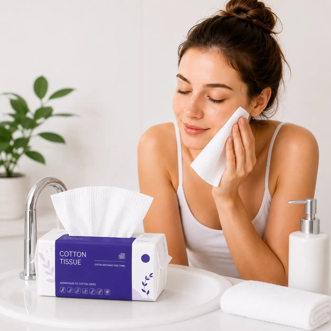 XL 100 Count Disposable Face Towels, 100% Biodegradable Facial Cleansing Cloths, Soft Dry Wipes for Face & Makeup Removal