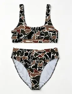 Women's Rash Guard Swimsuit, Swimsuit Style, Sports & Outdoor Swimwear, Women High Waisted Camo Bikini Set Square Neck  Tank Top 2 Piece Camouflage Bathing Suit High Cut Cheeky Swim Bottoms Beach Pool Swimwear
