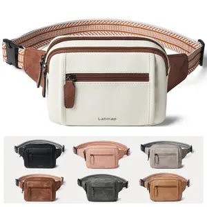 LATMAP 3L TRIPLE ZIP Fanny Packs Belt Bag Everyday Purse Shoulder Bag, Versatile Crossbody Bags for Women Men, Faux Leather Waist Pack Sling Chest Bum Bag for Travel Essentials Work Hiking, Gift for Her Mom Summervibes