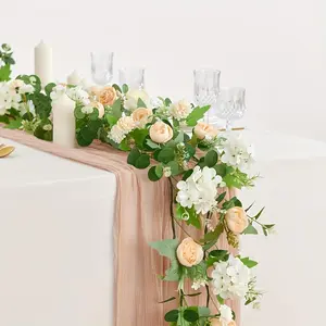 Romantic Flower Garland, 170cm Artificial Flower Garland, Decorative Flower for Table Centerpiece, Home Decor, Wedding Decor, Party Decoration, Fruit