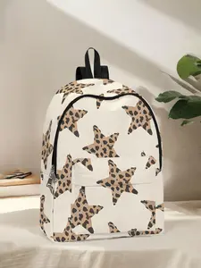 Leopard Print Star Pattern Backpack, Stylish Daypack, Fun Design for Everyday Use, Spacious Storage for School, Travel, and Business