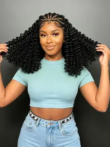 16 Inch Fan Braided Wig with Deep Wave Curly Ends, Stylish Hair Accessory for Women, Perfect for Daily Wear & Special Occasions