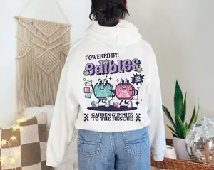[Made in USA] Cute Cannabis Hoodie, Garden Gummies To the Rescue Crewneck, Edibles Graphic Pullover, Stoner Girl Sweatshirt, Budtender Lifestyle Apparel, Cozy Marijuana Outfit, Trendy Gift for Friends Who Love Weed