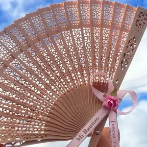 12pcs Wooden Hand Fan with personalized Ribbons, Quinceañera, Bautizo,Bodawith Custom Ribbon and Lace Design Perfect for XV Anos Celebrations