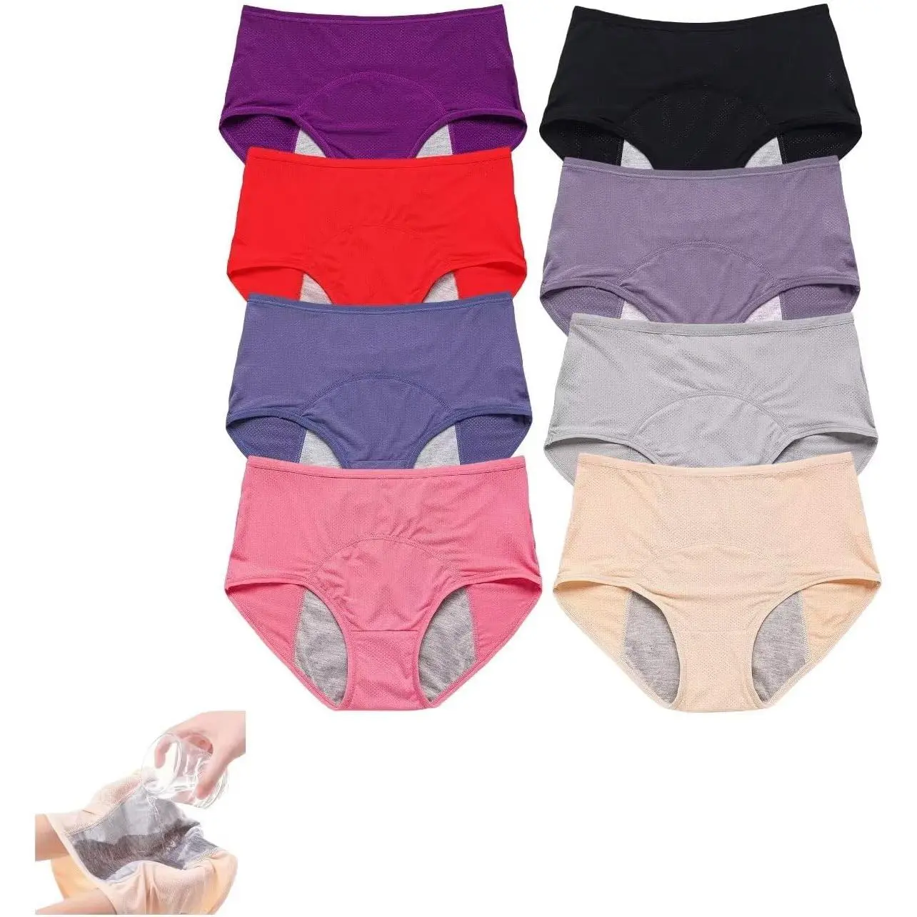 Women's Leakproof Panties, 8-Pack Mixed Color Solid Mid-Rise Underwear, Soft Breathable Knickers, Plus Size Available Up to 6XL for Ladies, M, 7Xl