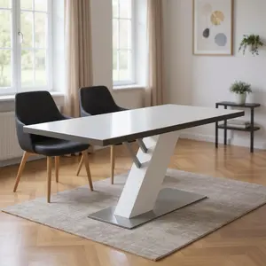 212 MAIN 63-in Rectangular 2-Tone White & Silver Wood & Metal Pedestal Base Dining Table, 30x36 in Dimensions, Seats 6, Ideal for Contemporary Home Decor, Two Tone, Seats Six