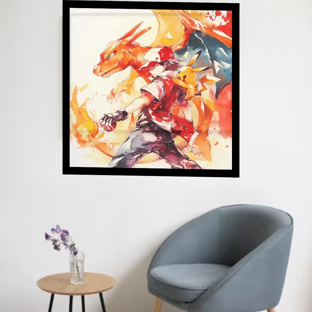 Pokémon Trainer Red with Charizard and Pikachu, Anime Wall Art, High Quality Poster, Anime Poster, Posters, Pokemon, Pokemon Poster