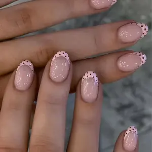 24pcs Short Oval Polka Dot Nail Art Set, Includes Jelly Glue and File, Perfect for Parties, Dance, Daily Use, Sparkling Nail Tips