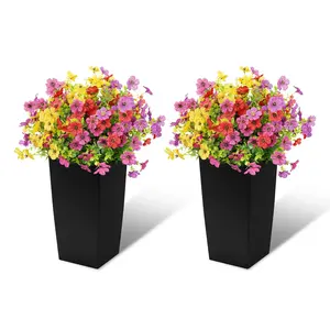 Artificial Outdoor Flowers with Black Planters - 2 Pack